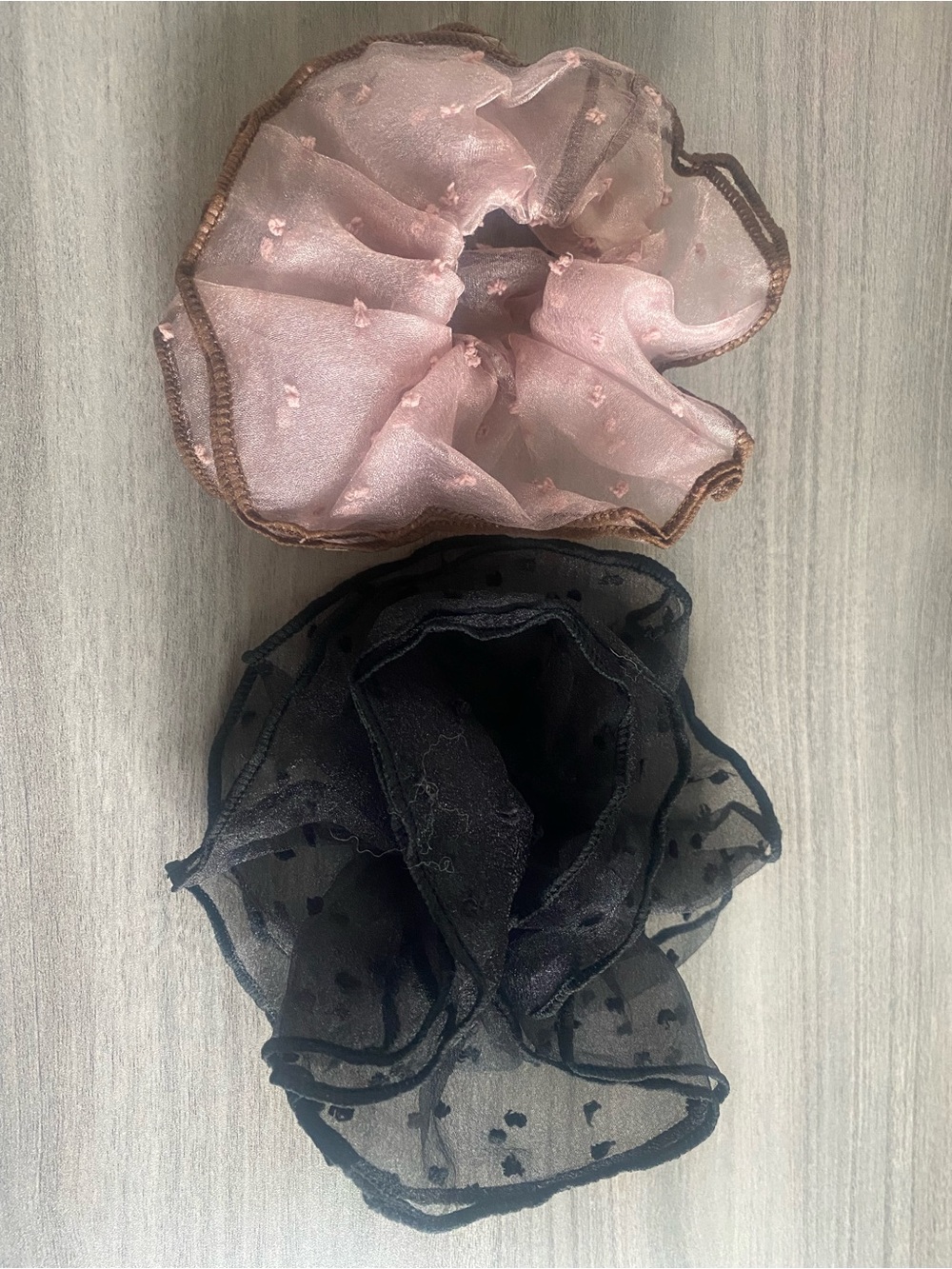 Delicate Pink and Black Sheer Scrunchie Set